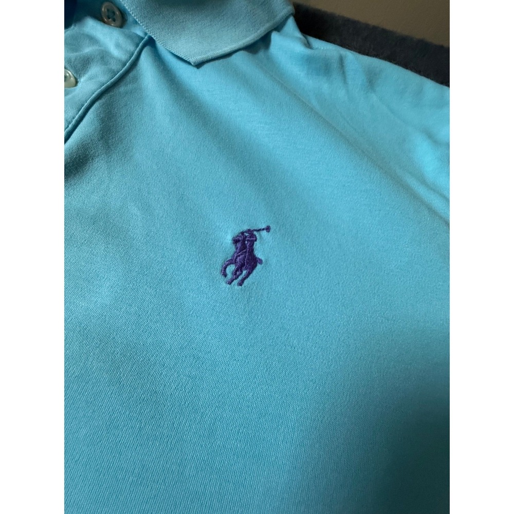Polo Ralph Lauren Mens Pima Soft Touch Polo Shirt Light Blue Purple Pony Medium - Picture 4 of 8